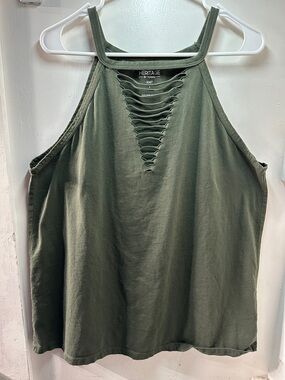 Heritage Olive Green Ladder-Cut Halter Tank